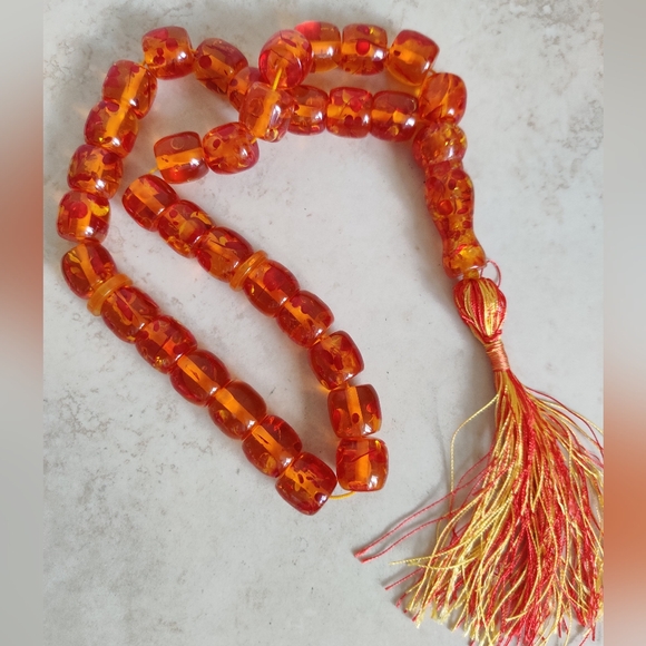 Vintage Gigantic Tasbih Lucite Faux Amber Islamic Prayer Beads - Picture 13 of 14